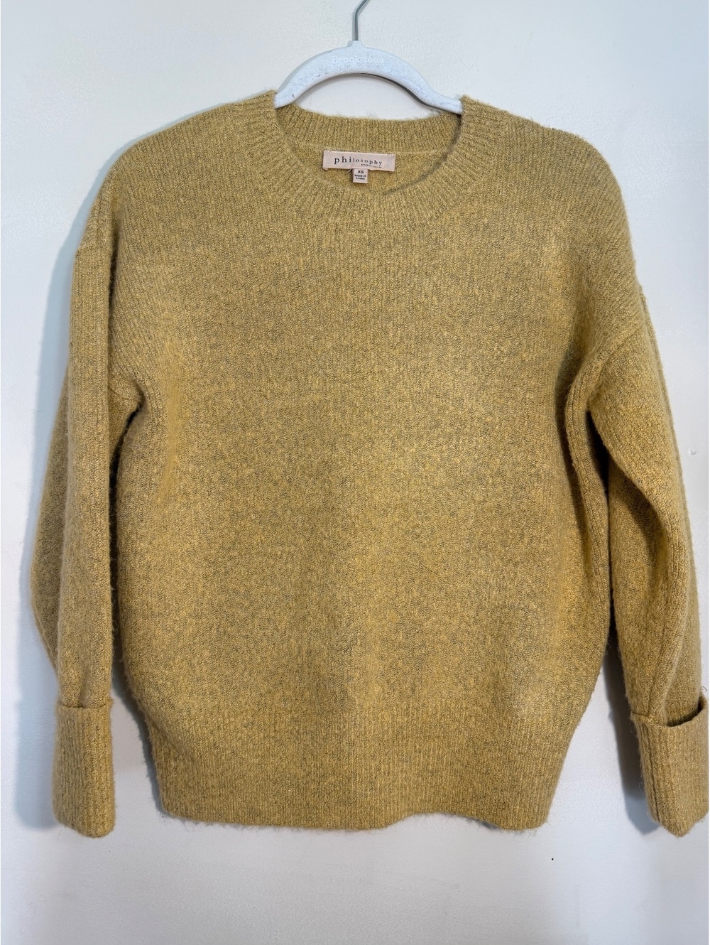 Philosophy Women's XS Yellow Tan Crew Neck Sweater with Cuffed Sleeves. Size XS